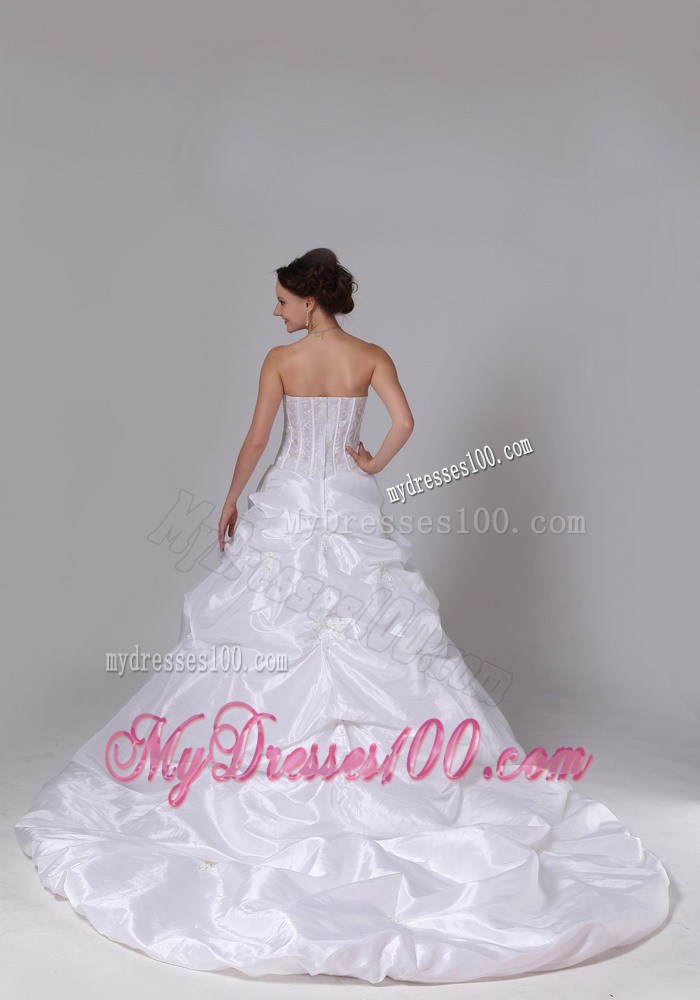 Shining Diamonds and Pick-ups Decorated Chapel Train Wedding Dresses