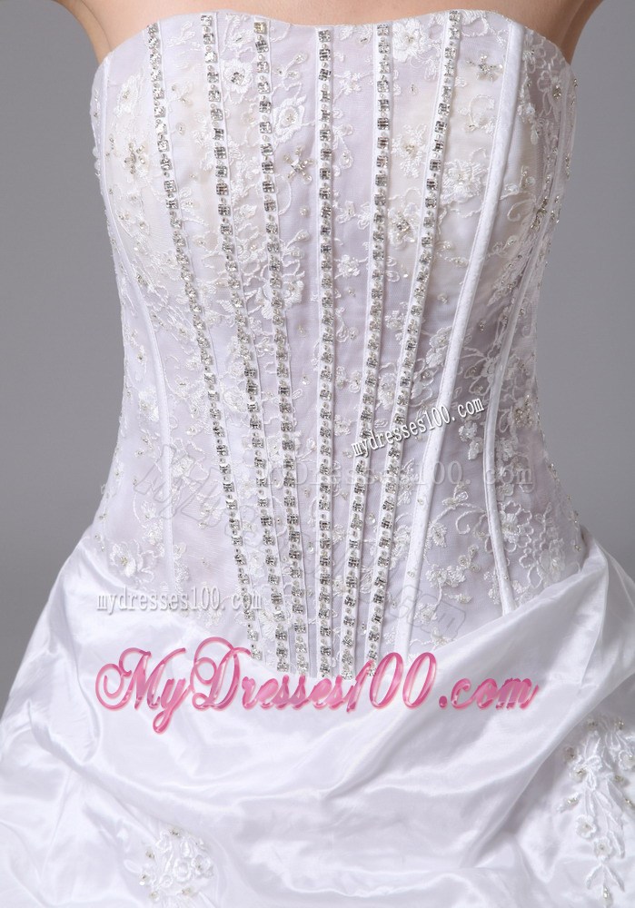 Shining Diamonds and Pick-ups Decorated Chapel Train Wedding Dresses