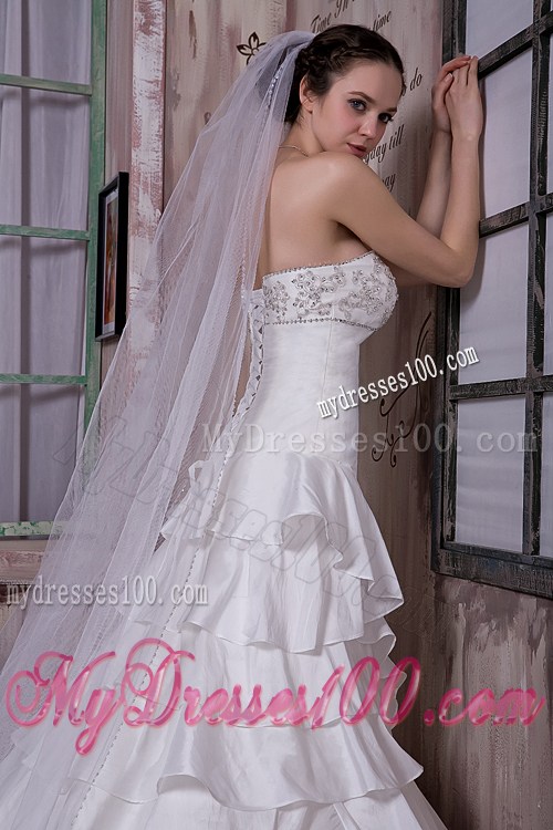 Beading and Appliques Decorated Brush Train Dress for Wedding with Ruffled Layers