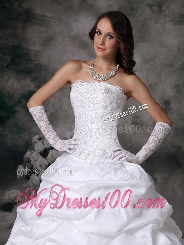 Lace and Taffeta Court Train Wedding Gowns with Pick-ups and Beading