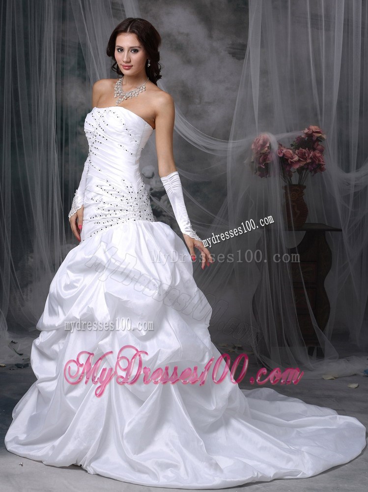 Pearl White Mermaid Bridal Dresses with Appliques and Pick-ups