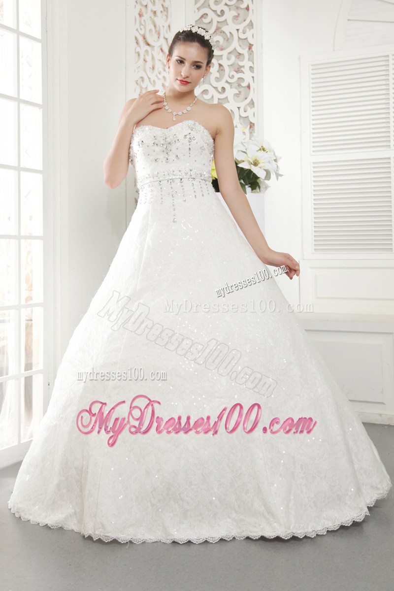 Sequins and Beadings Decorated Puffy Bridal Dress with Ruffled Hemline