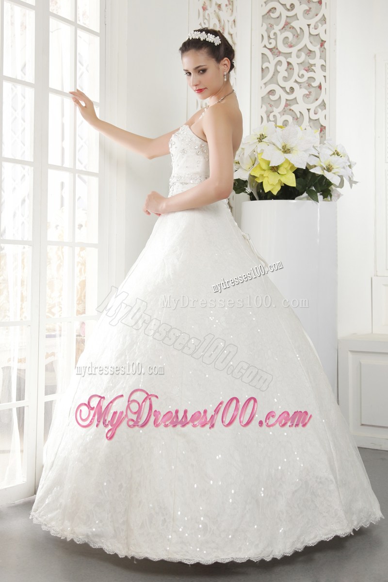 Sequins and Beadings Decorated Puffy Bridal Dress with Ruffled Hemline
