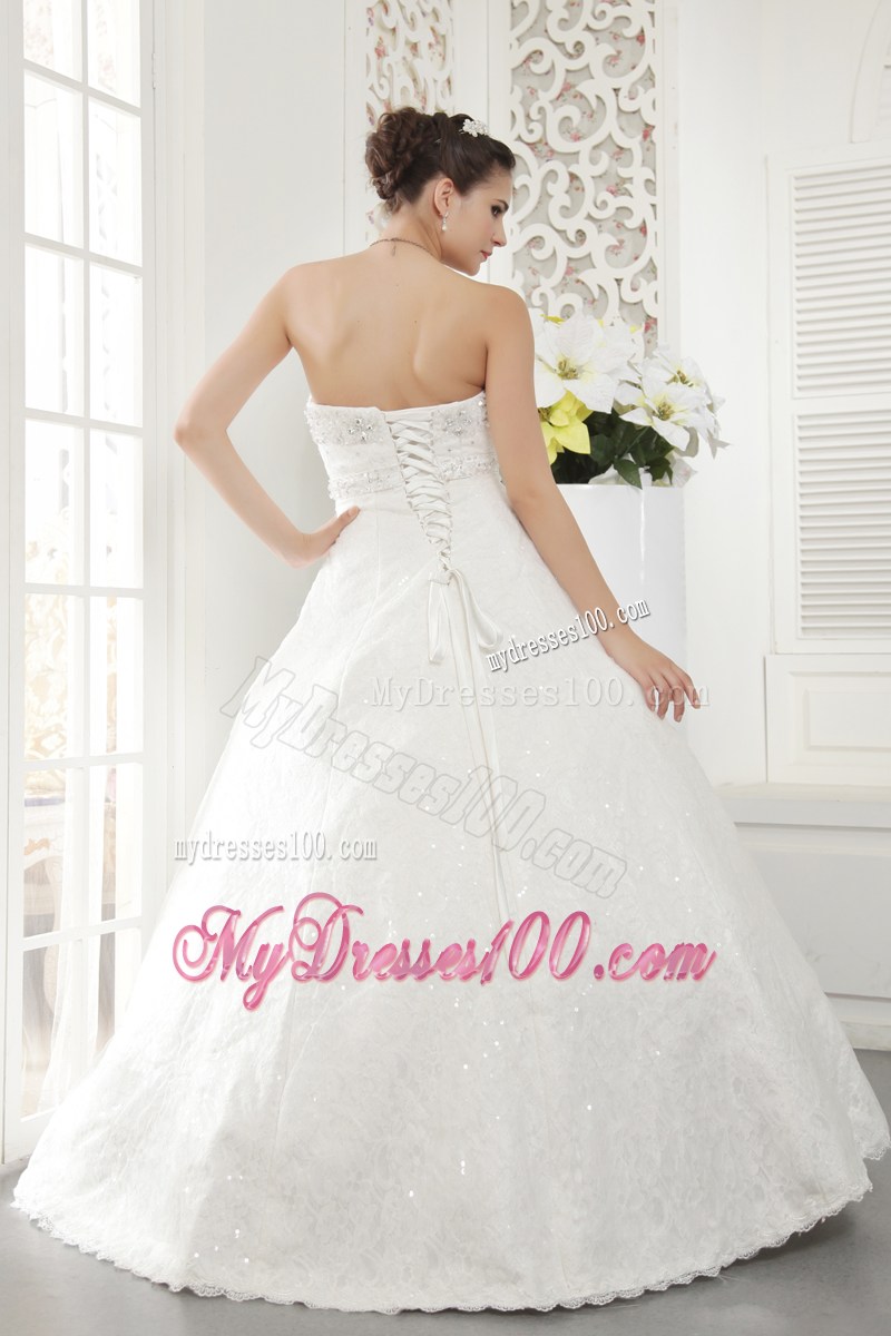 Sequins and Beadings Decorated Puffy Bridal Dress with Ruffled Hemline