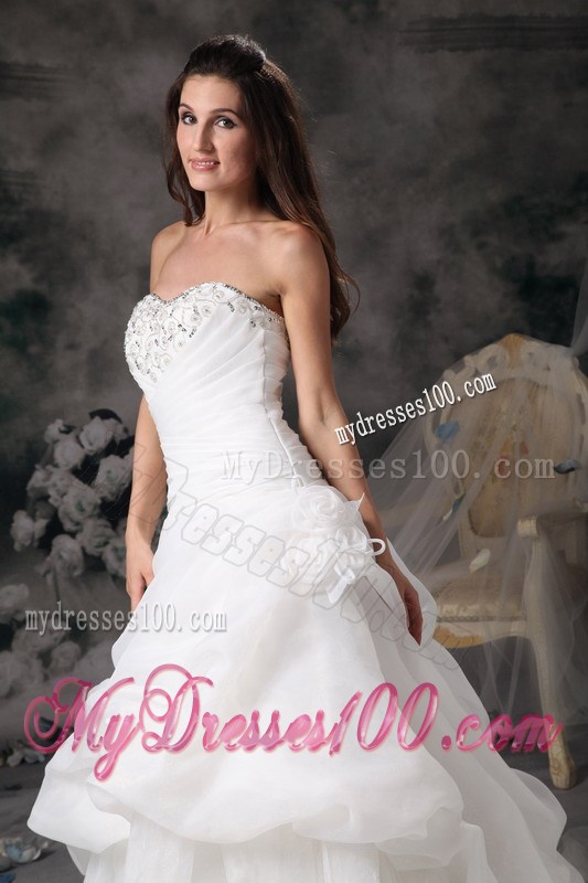 Beaded Sweetheart A-line Court Train Wedding Gown with Pick-ups