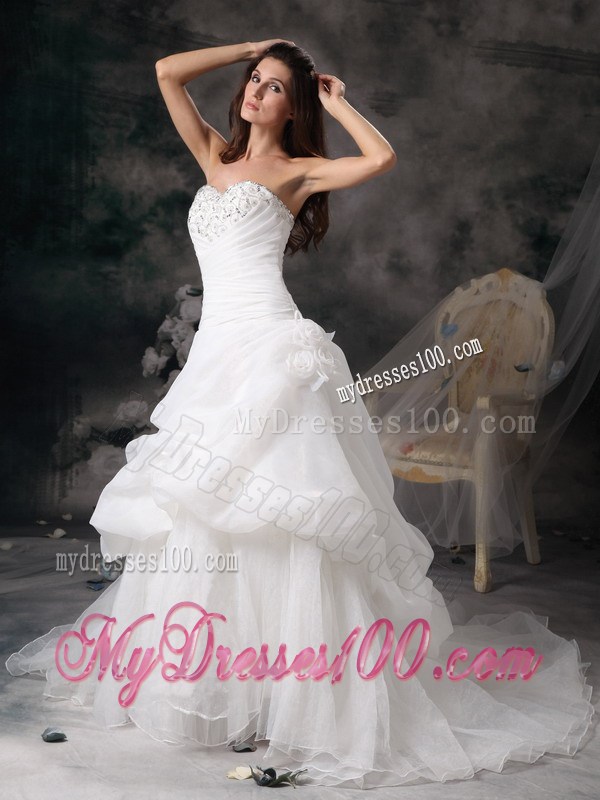 Beaded Sweetheart A-line Court Train Wedding Gown with Pick-ups