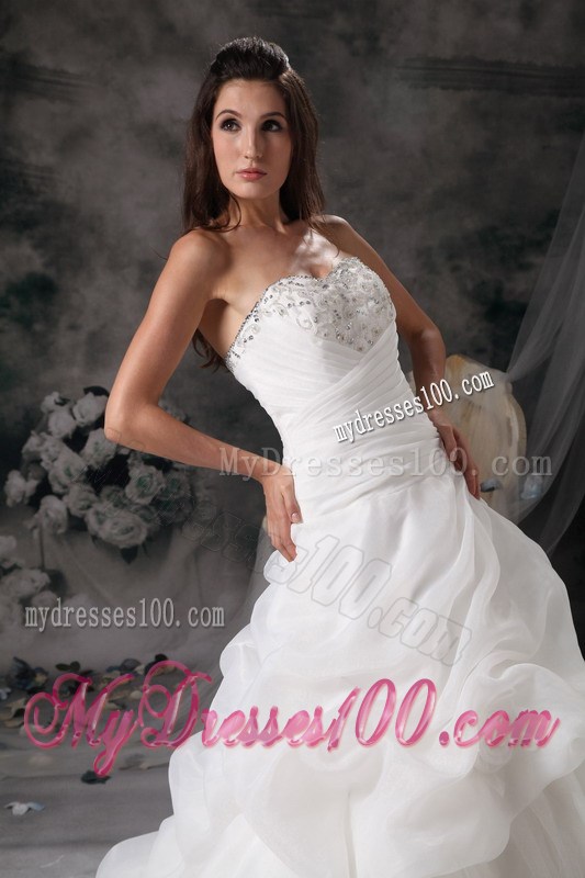 Beaded Sweetheart A-line Court Train Wedding Gown with Pick-ups