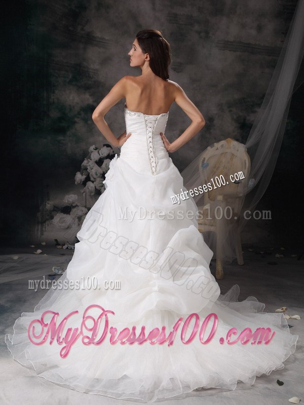Beaded Sweetheart A-line Court Train Wedding Gown with Pick-ups