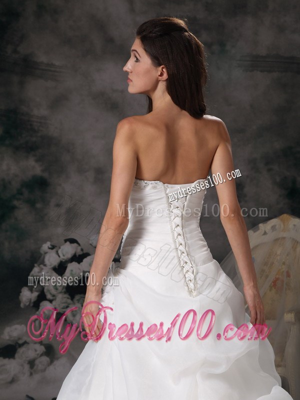 Beaded Sweetheart A-line Court Train Wedding Gown with Pick-ups