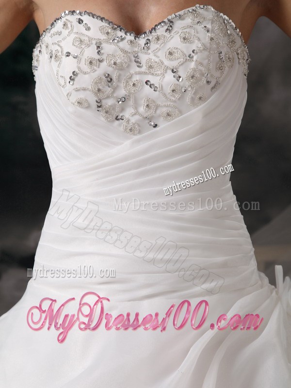 Beaded Sweetheart A-line Court Train Wedding Gown with Pick-ups