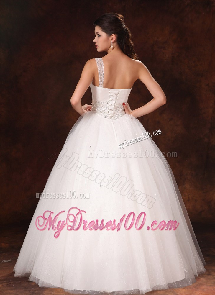 Jewelry One Shoulder Bridal Gown Decorated with Bowknot and Diamonds