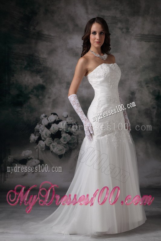 Simple Style White Lace Wedding Gown Brush Train Lace-up Back in Fashion