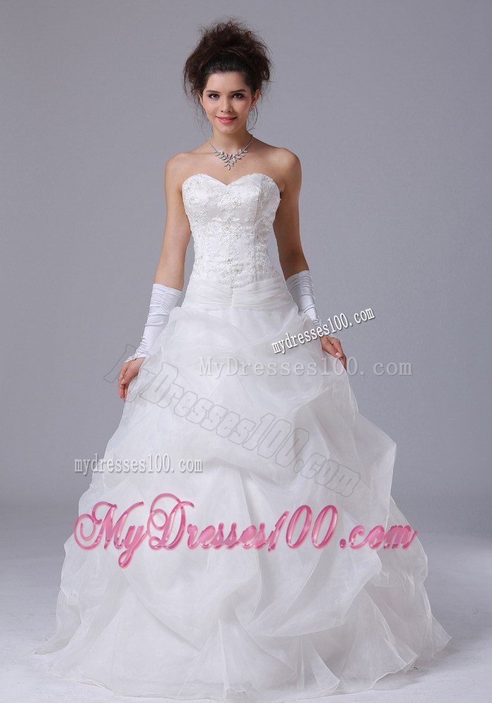 Appliques with Diamonds Decorated Pick-ups Full Length Bodice Wedding Dress