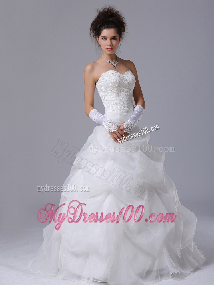 Appliques with Diamonds Decorated Pick-ups Full Length Bodice Wedding Dress