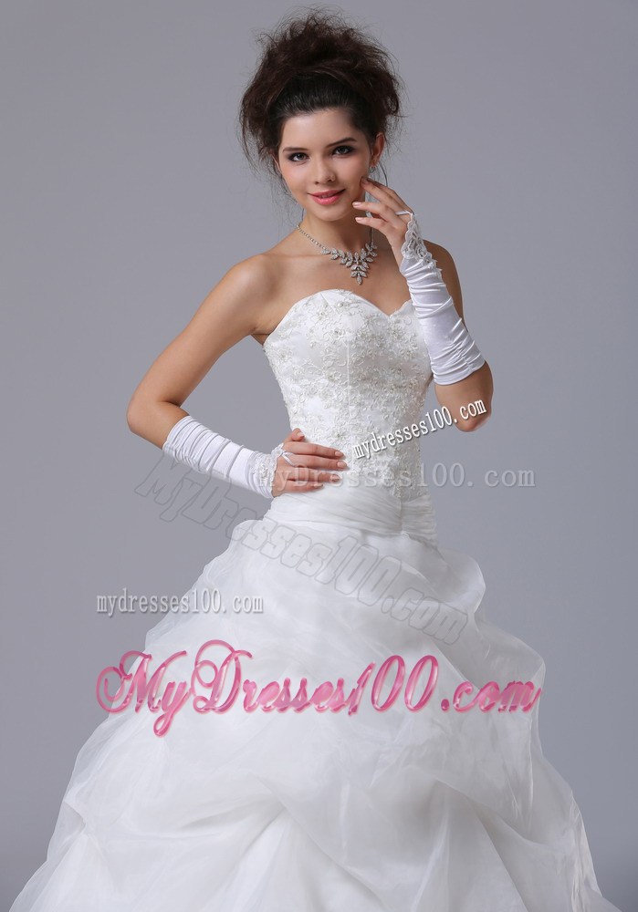 Appliques with Diamonds Decorated Pick-ups Full Length Bodice Wedding Dress