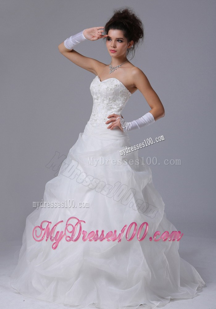 Appliques with Diamonds Decorated Pick-ups Full Length Bodice Wedding Dress
