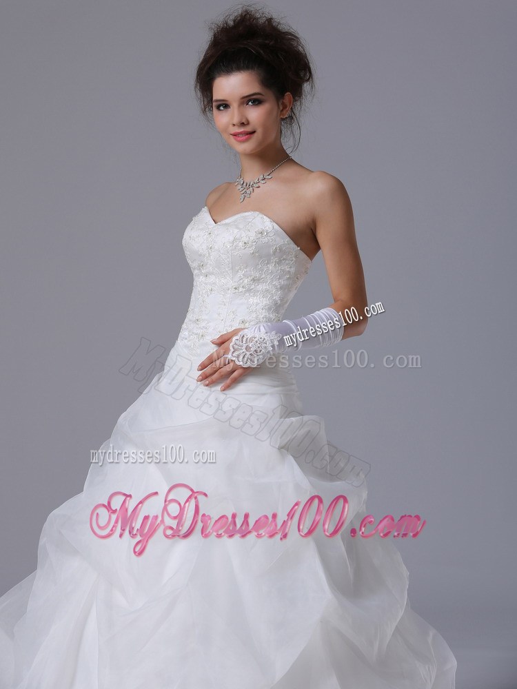 Appliques with Diamonds Decorated Pick-ups Full Length Bodice Wedding Dress