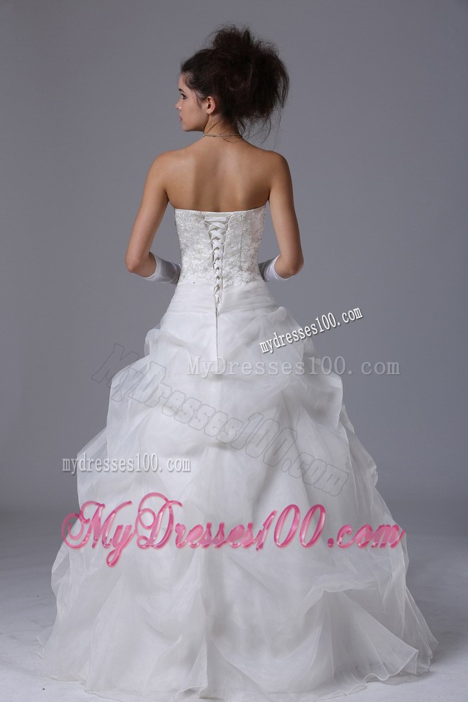 Appliques with Diamonds Decorated Pick-ups Full Length Bodice Wedding Dress