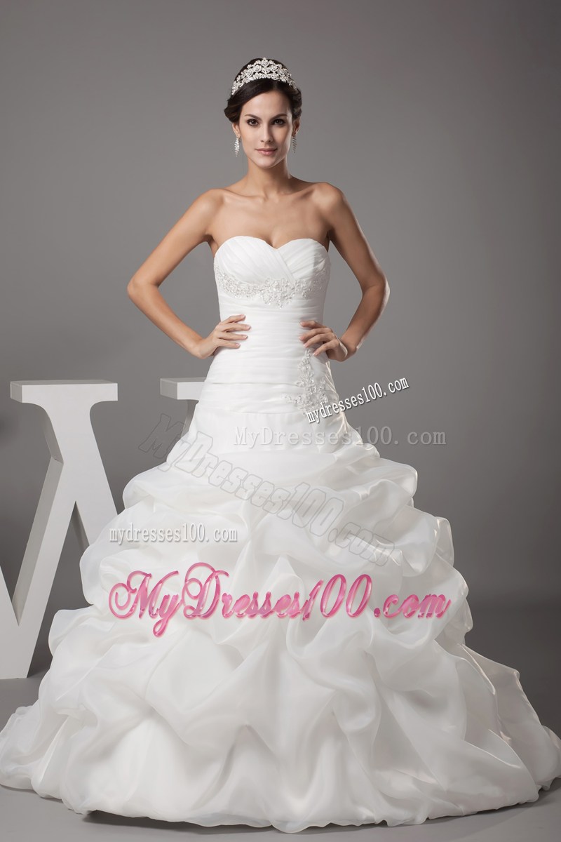 Beadings Ruching and Pick-ups Decorated Court Train Bridal Dresses on Sale