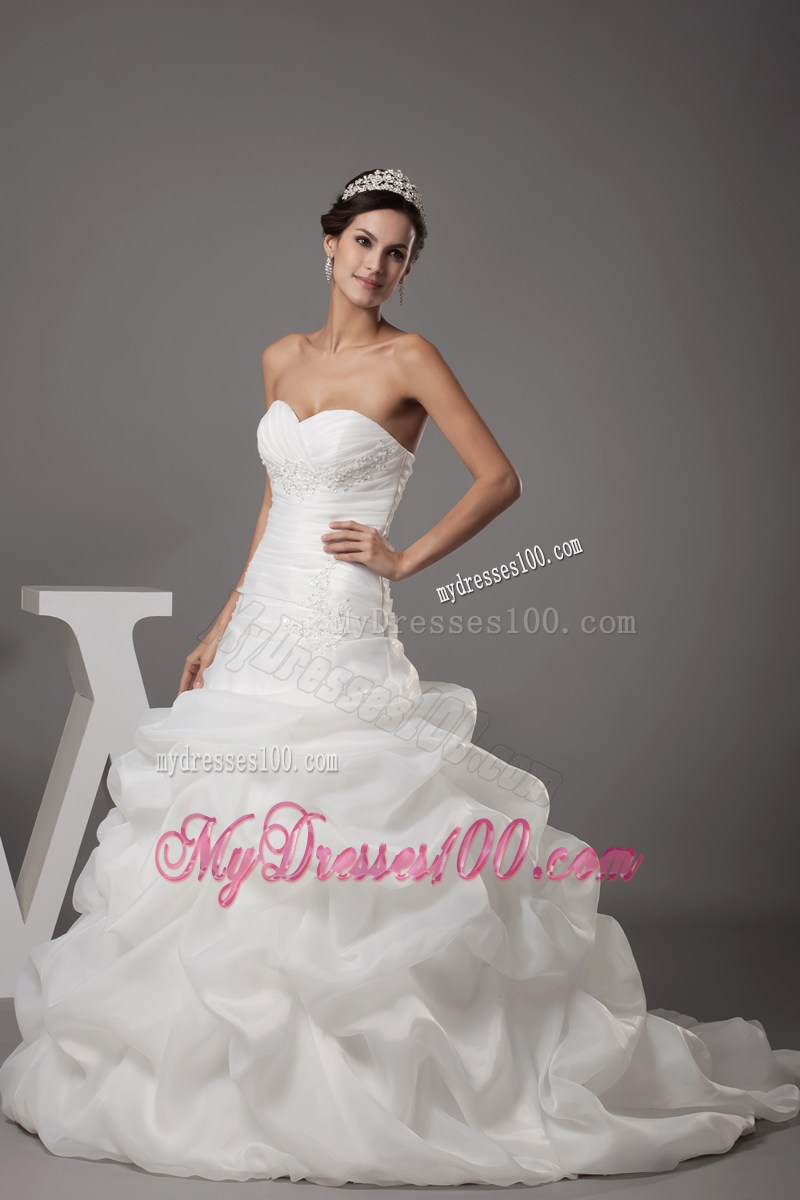 Beadings Ruching and Pick-ups Decorated Court Train Bridal Dresses on Sale