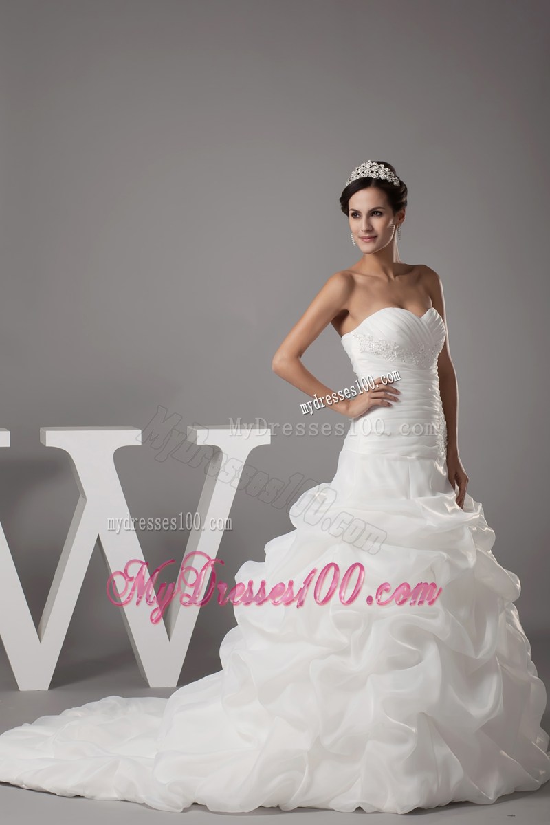 Beadings Ruching and Pick-ups Decorated Court Train Bridal Dresses on Sale