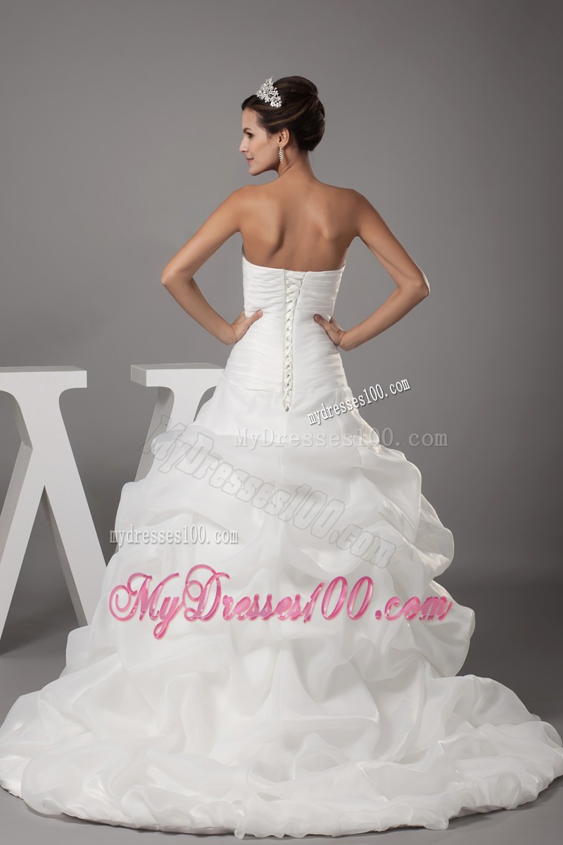 Beadings Ruching and Pick-ups Decorated Court Train Bridal Dresses on Sale