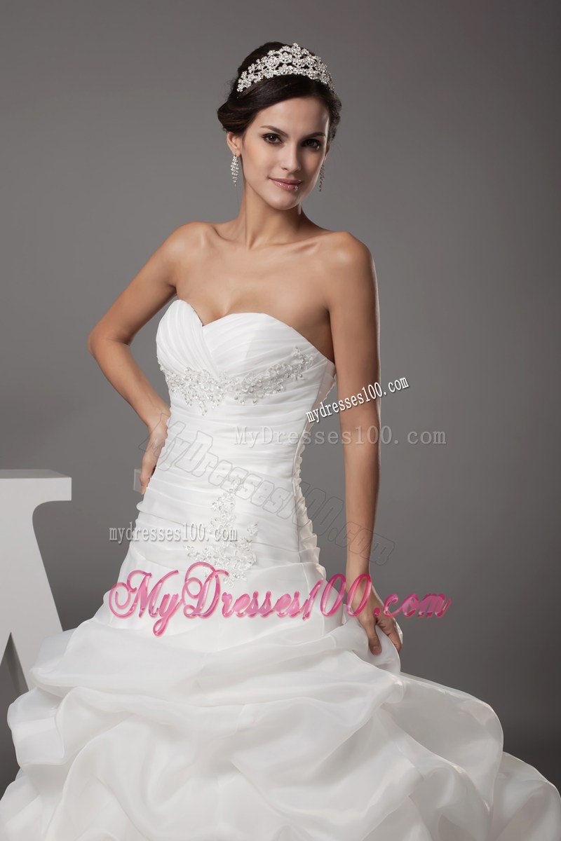 Beadings Ruching and Pick-ups Decorated Court Train Bridal Dresses on Sale