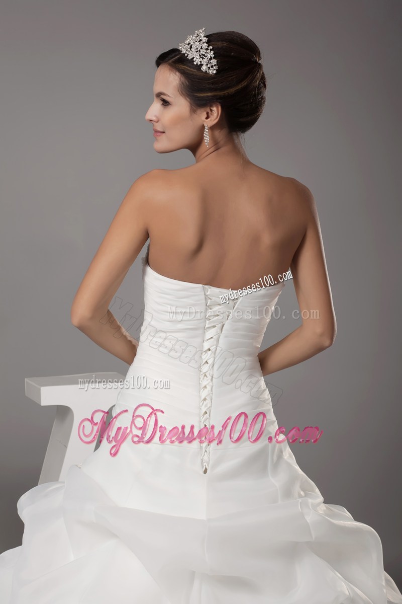Beadings Ruching and Pick-ups Decorated Court Train Bridal Dresses on Sale