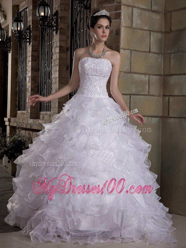 Beading Bodice Dress for Brides with Ruffled Layers Sweep train For Beauty