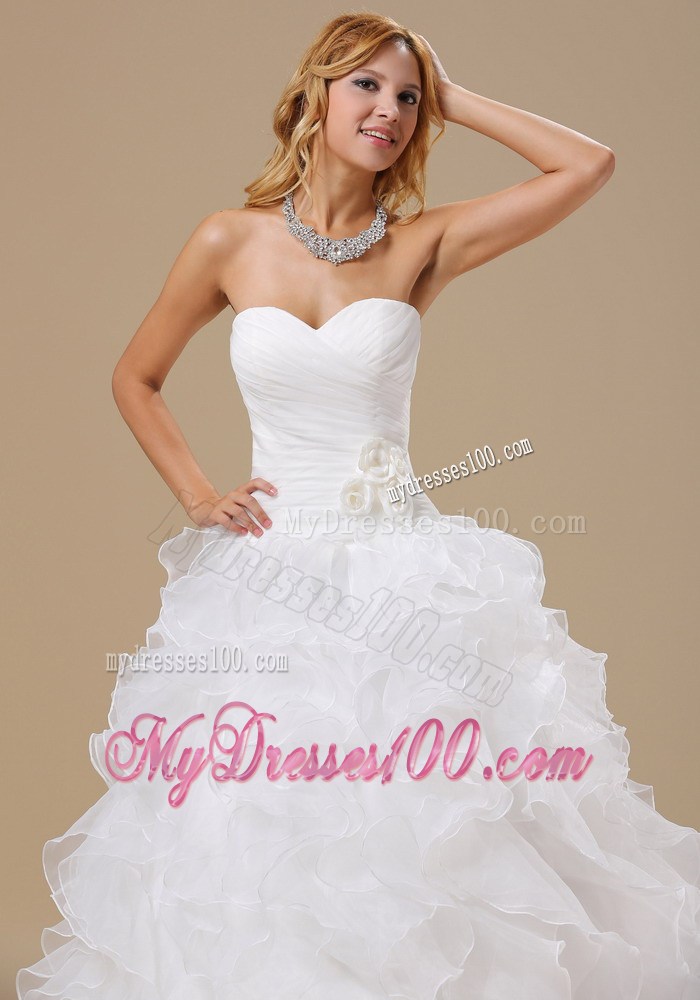 White Princess Strapless Sleeveless Bridal Gown with Court Train