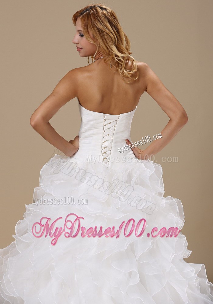 White Princess Strapless Sleeveless Bridal Gown with Court Train