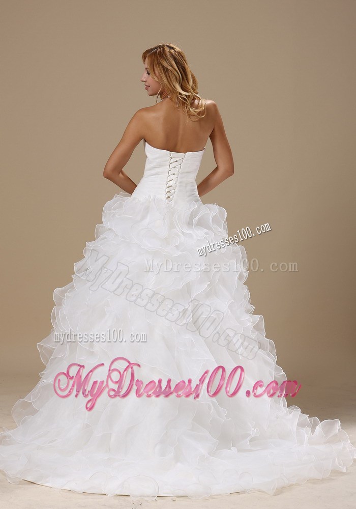 White Princess Strapless Sleeveless Bridal Gown with Court Train