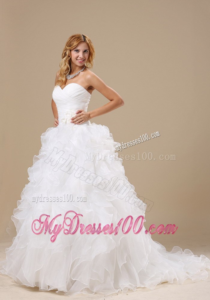 White Princess Strapless Sleeveless Bridal Gown with Court Train