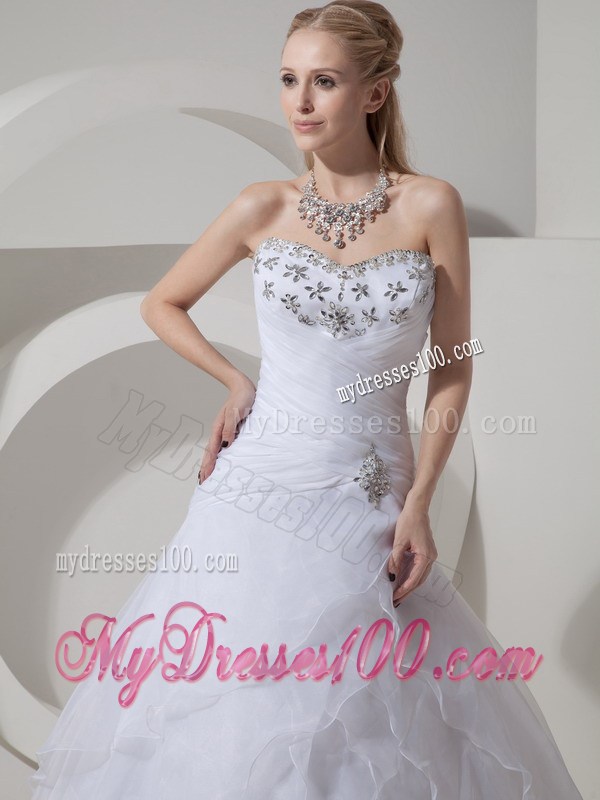 Chapel Train Lace-up Dresses for Wedding with Beading and Ruches