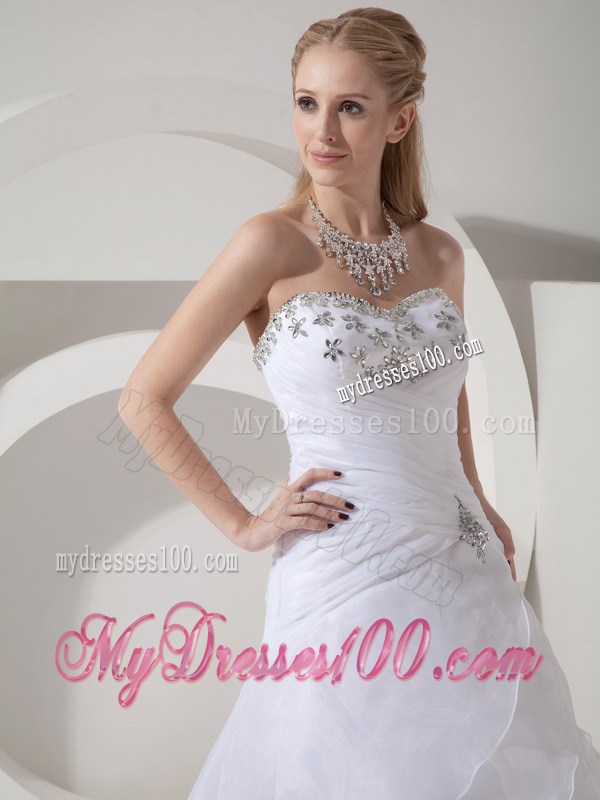 Chapel Train Lace-up Dresses for Wedding with Beading and Ruches