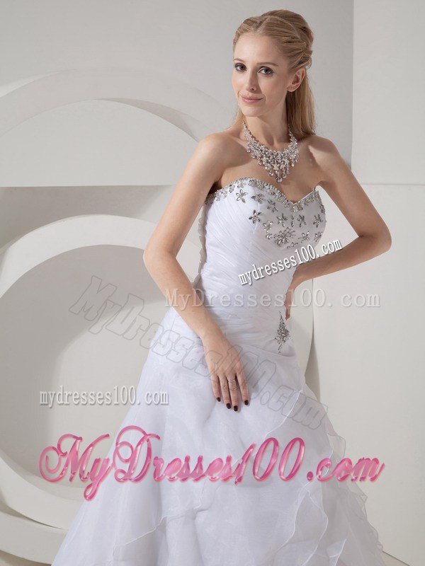 Chapel Train Lace-up Dresses for Wedding with Beading and Ruches