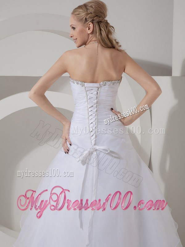 Chapel Train Lace-up Dresses for Wedding with Beading and Ruches