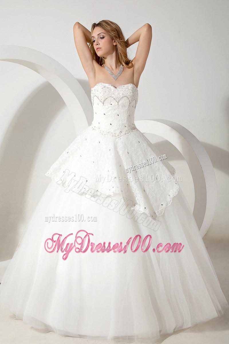 Floor-length Ball Gown Sweetheart Beaded Tulle Dresses for the Bride