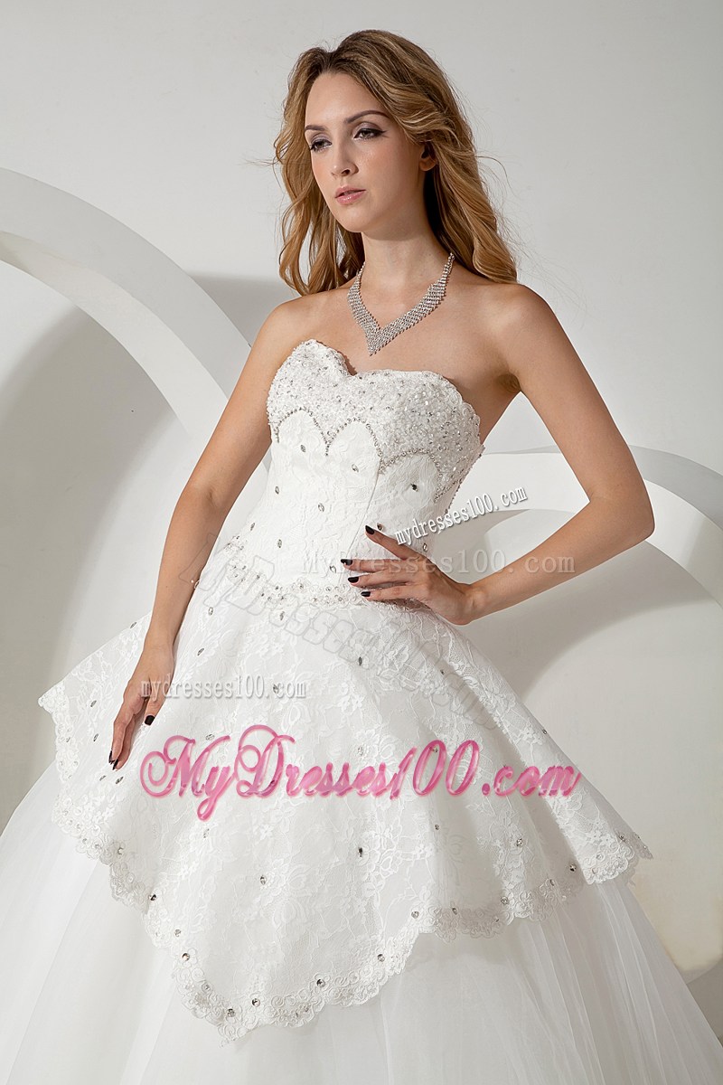 Floor-length Ball Gown Sweetheart Beaded Tulle Dresses for the Bride