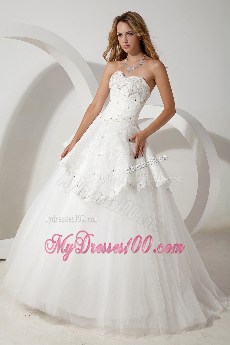 Floor-length Ball Gown Sweetheart Beaded Tulle Dresses for the Bride