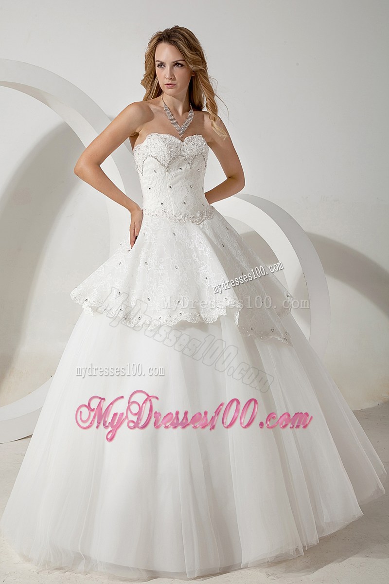 Floor-length Ball Gown Sweetheart Beaded Tulle Dresses for the Bride