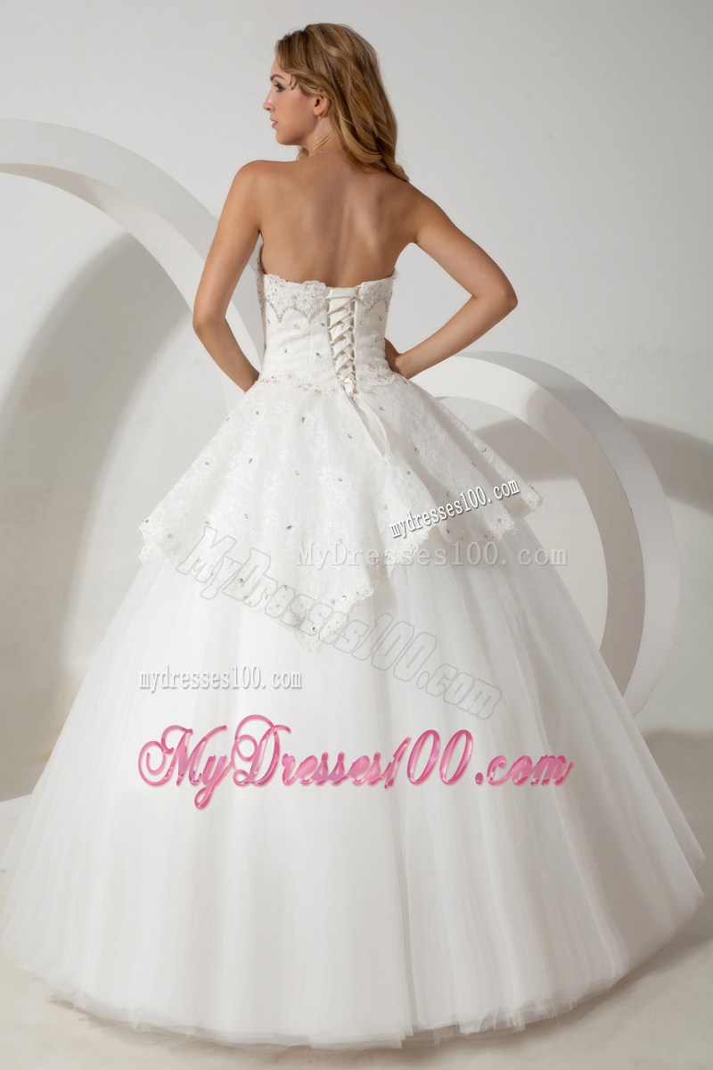 Floor-length Ball Gown Sweetheart Beaded Tulle Dresses for the Bride