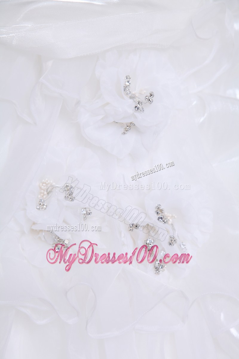 Tiers Pick-ups Jewelry Appliques and Handle Flowers Wedding Gown