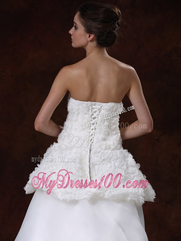Rolling Flowers A-line Chapel Train Wedding Dress in White Organza