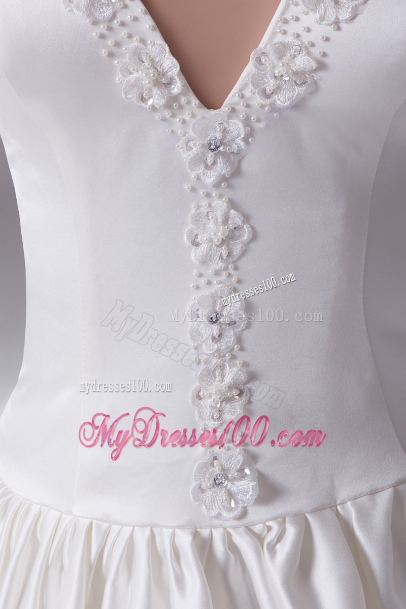Beading Flowers Straps Wedding Lace-up Back Bridal Gowns with Court Train