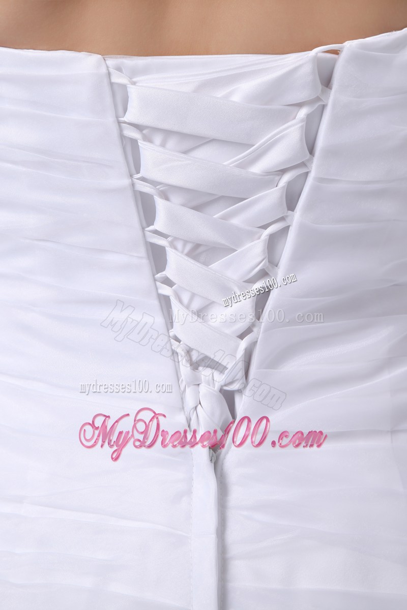 Ruched Hand Made Flowers Trumpet Bridal Gowns with Brush Train and Ruffles