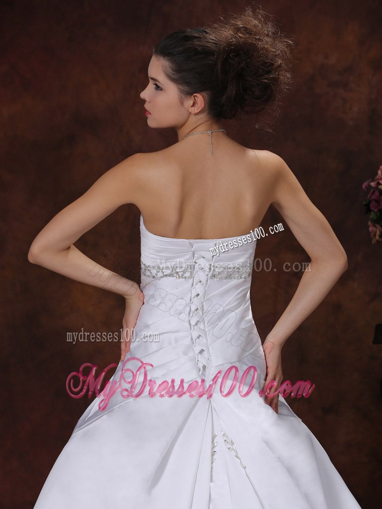 Ruche Diamonds and Embroideries Decorated Sweep train Dress for Wedding