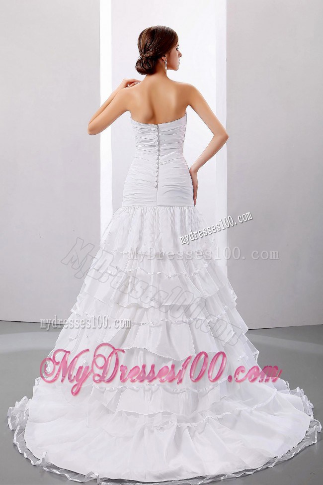 Fashionable Strapless Mermaid Ruched Layers Brush Train Dresses for Brides