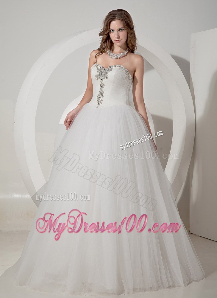 Sweetheart A-line Chapel Beaded Taffeta and Organza Bridal Gown