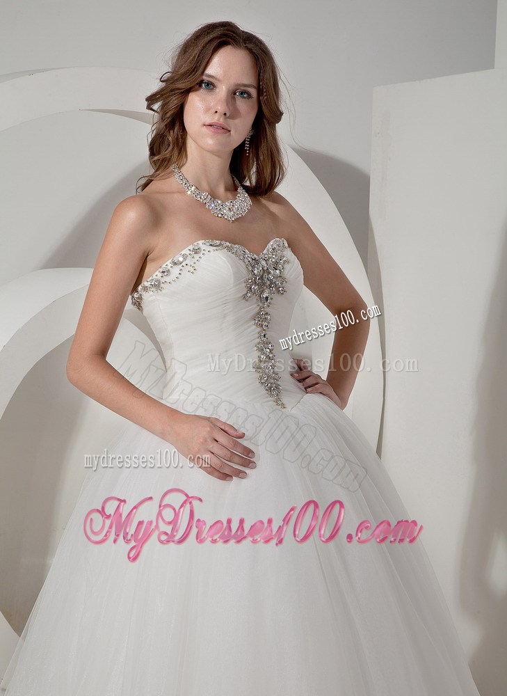 Sweetheart A-line Chapel Beaded Taffeta and Organza Bridal Gown